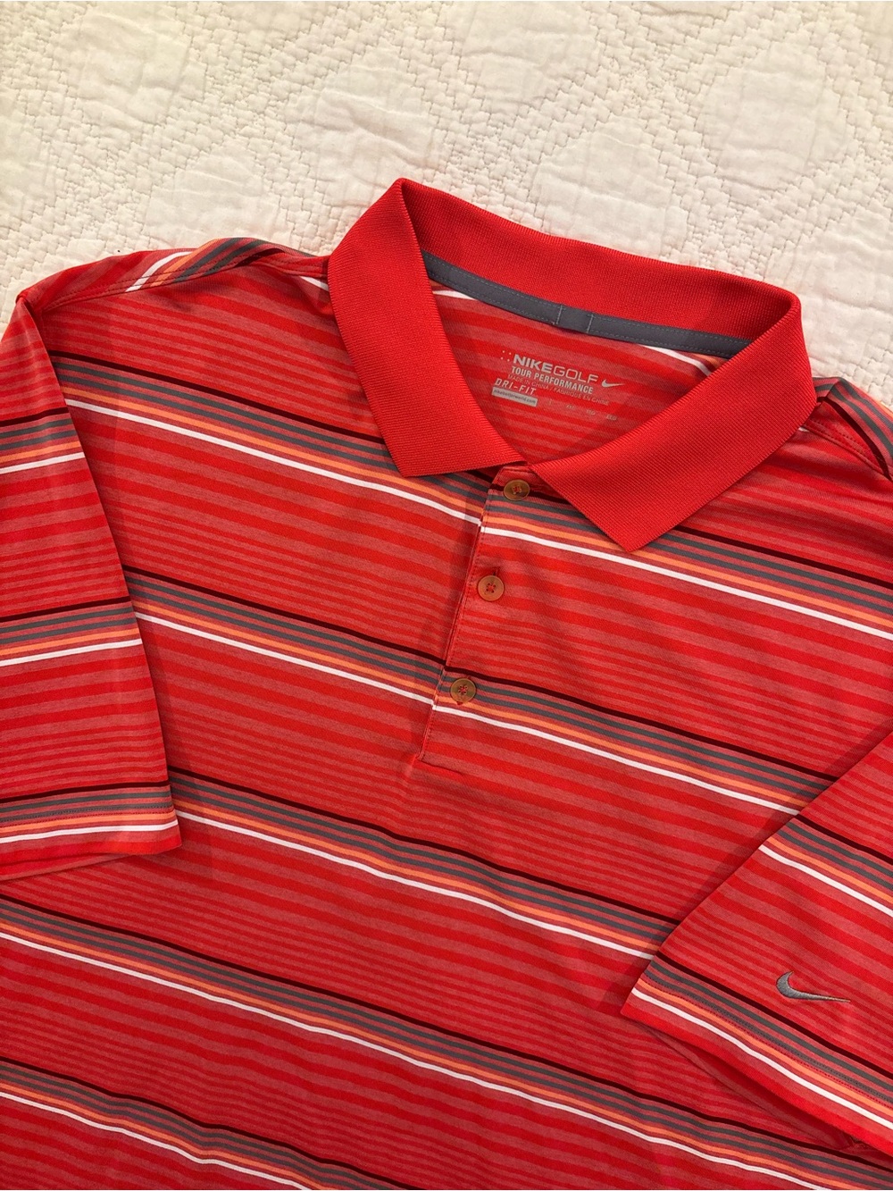 Nike Golf Dri Fit Tour Performance Striped Polo Shirt Mens 2XL Red Preppy Casual
